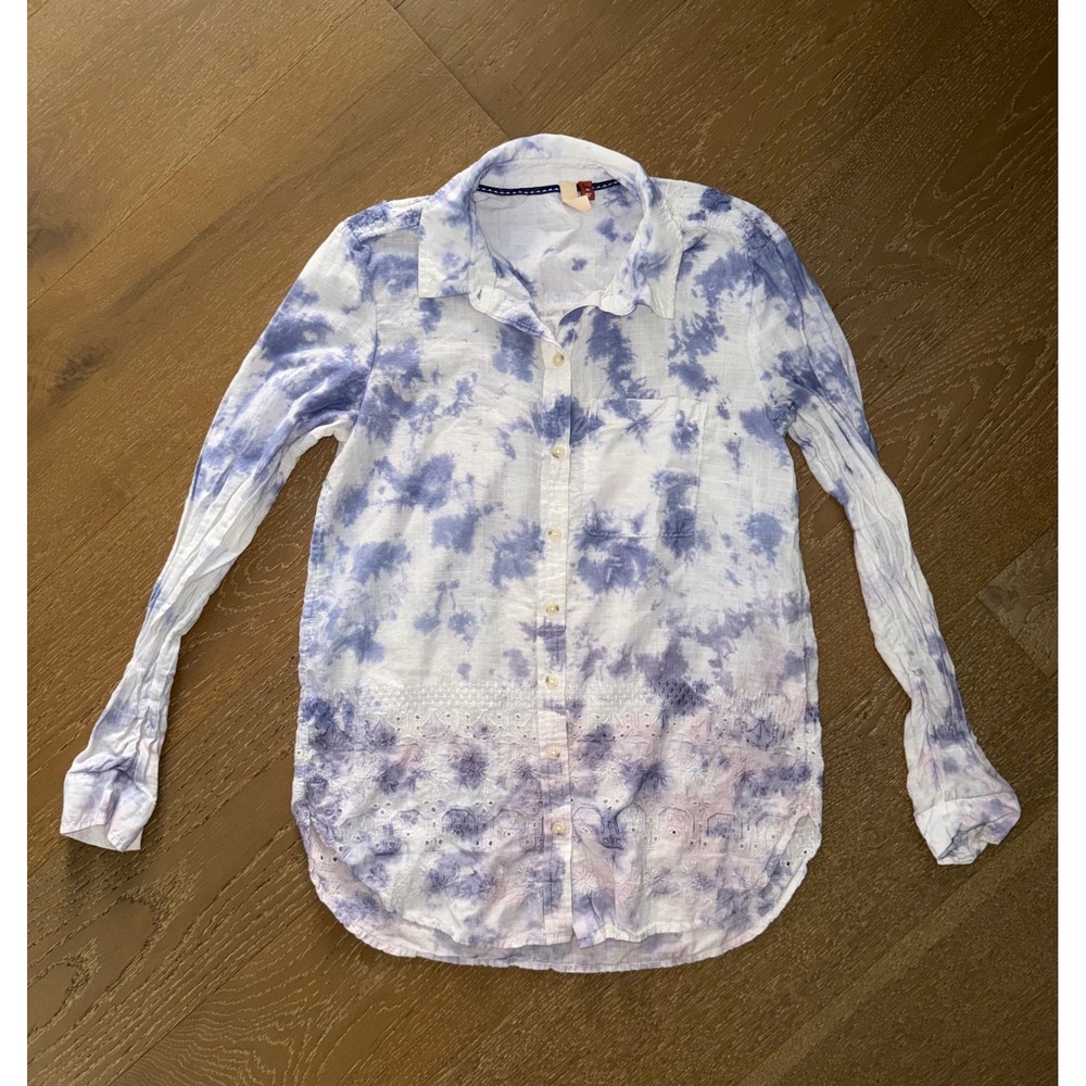 Pilcro and‎ the Letterpress Tie Dye Eyelet Button Down Shirt Blue White XS